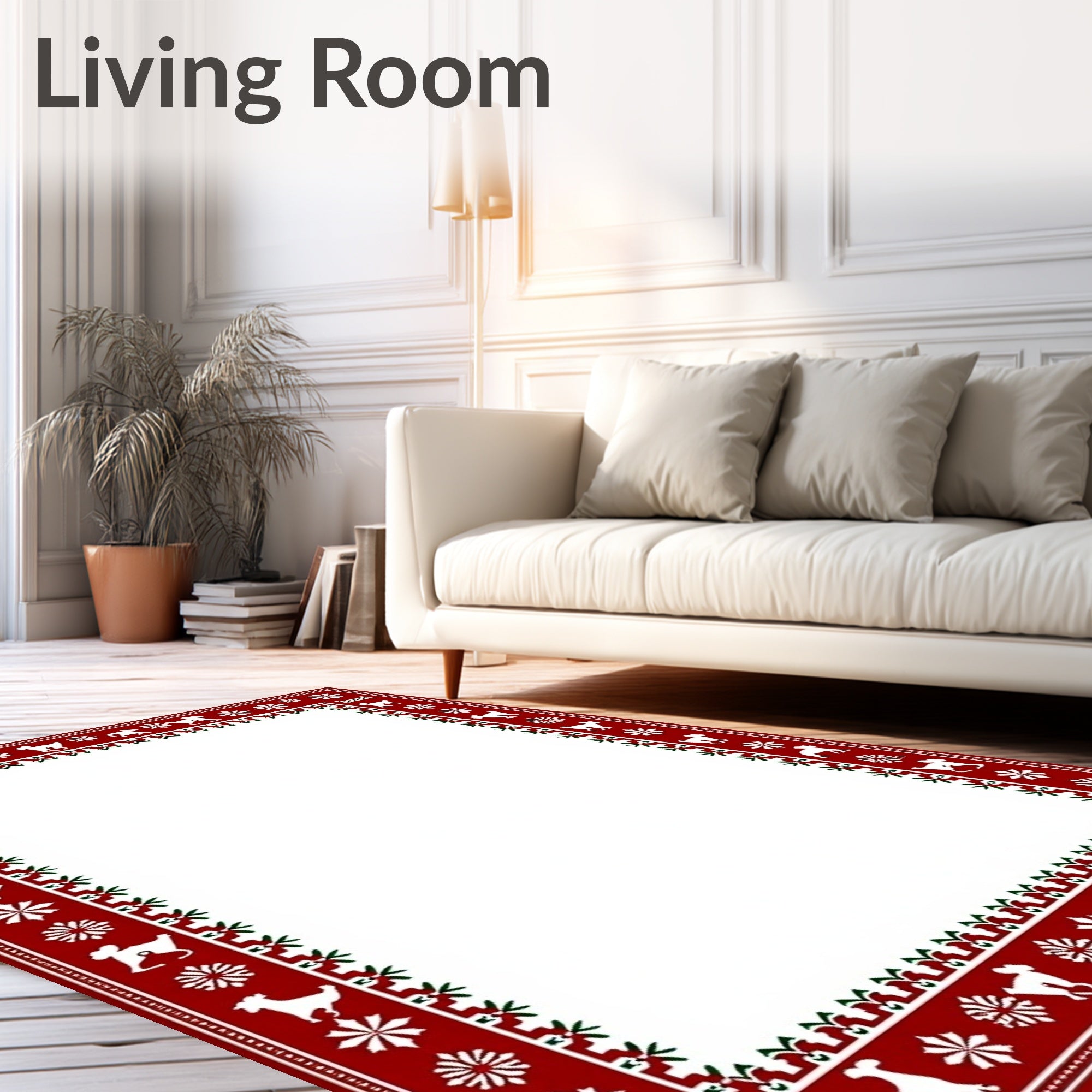 Crimson Dog Snowflake Border Rug