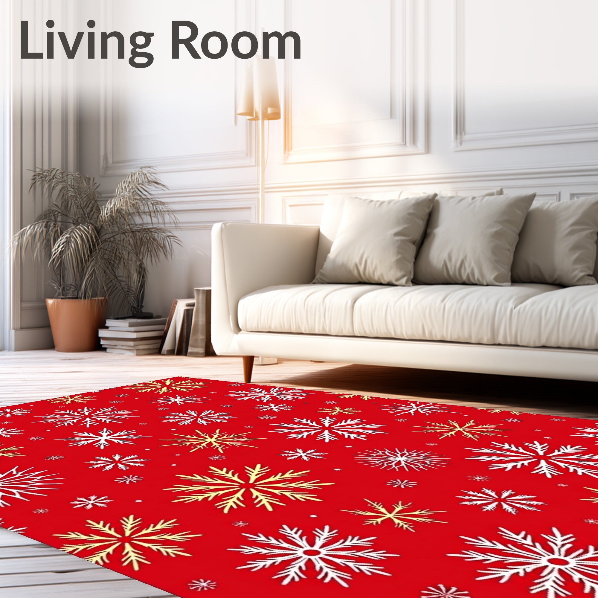 Festive Red Snowflake Collage Rug