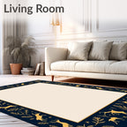 Golden Deer Navy Foliage Border Rug