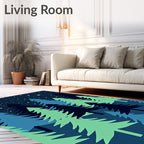 Night Forest Blue Green Trees Stars Rug