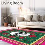 Dark Green Skull Floral Frame Rug