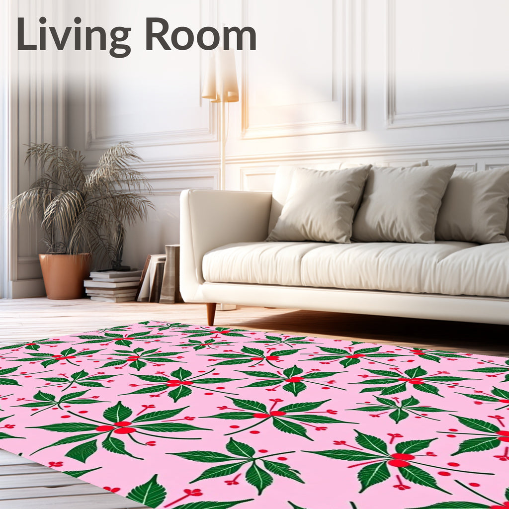 Pink Green Berry Branch Repeating Rug