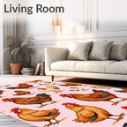 Farmhouse Chickens Pink Repeating Pattern Rug