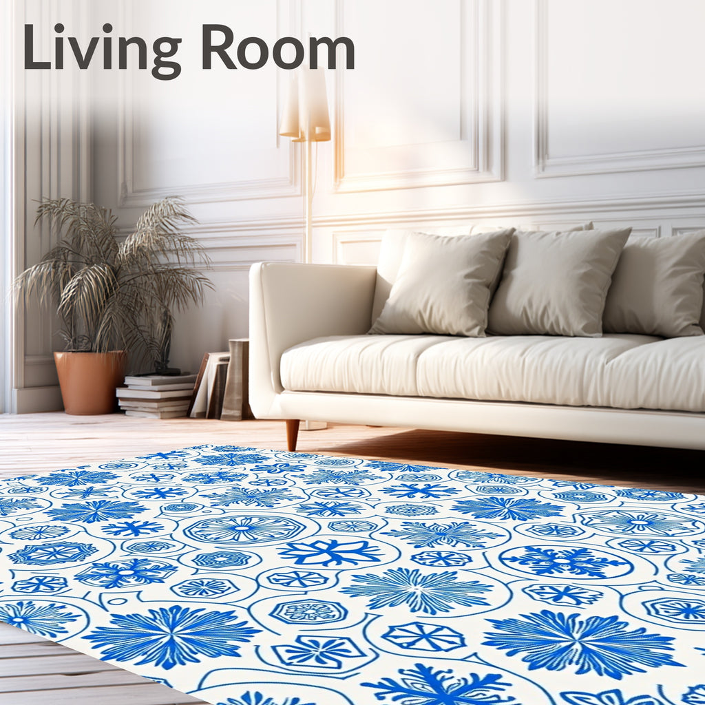 Blue Snowflake Medallion Collage Rug