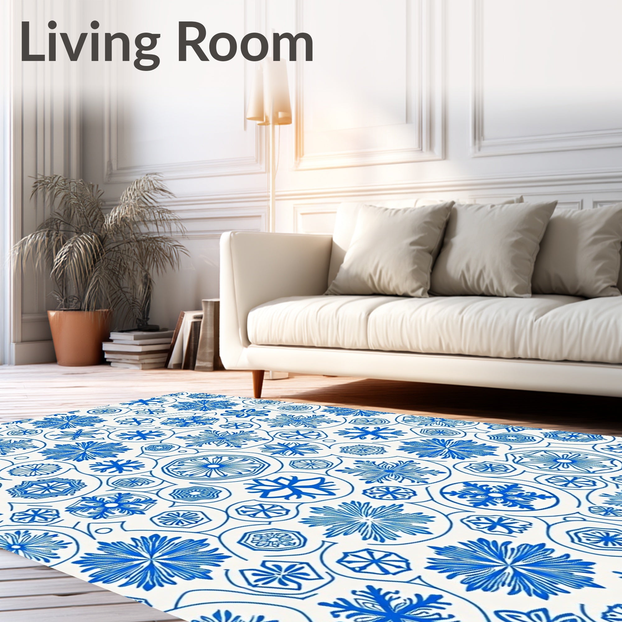 Blue Snowflake Medallion Collage Rug
