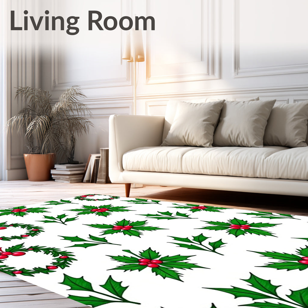 Green Holly Berry Wreath Garland Rug