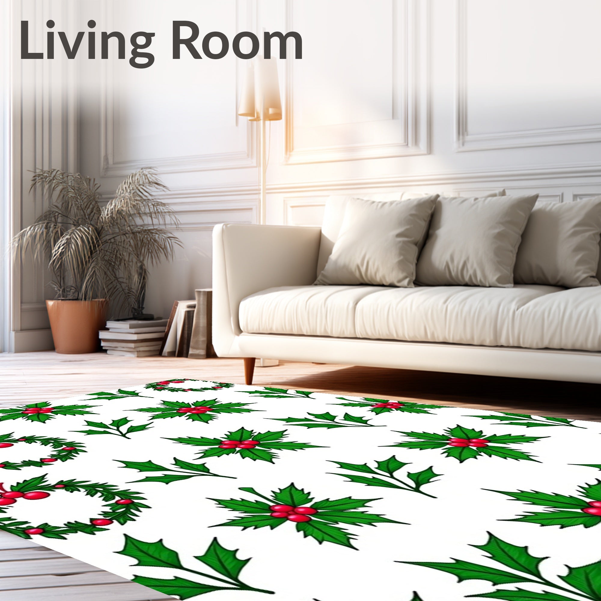 Green Holly Berry Wreath Garland Rug