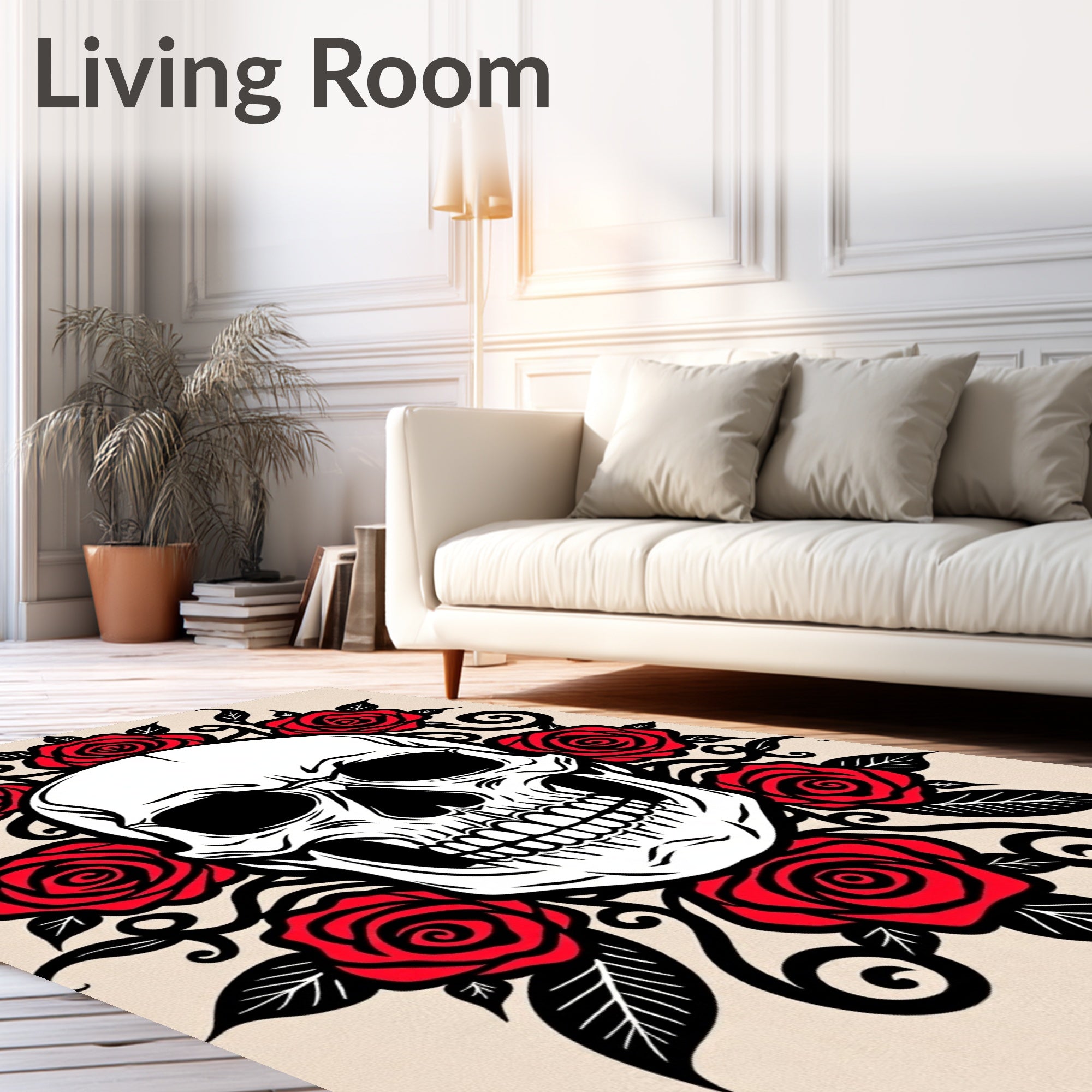 Edgy Red Rose Skull Tattoo Rug