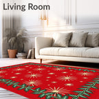 Red Starburst And Holly Border Rug