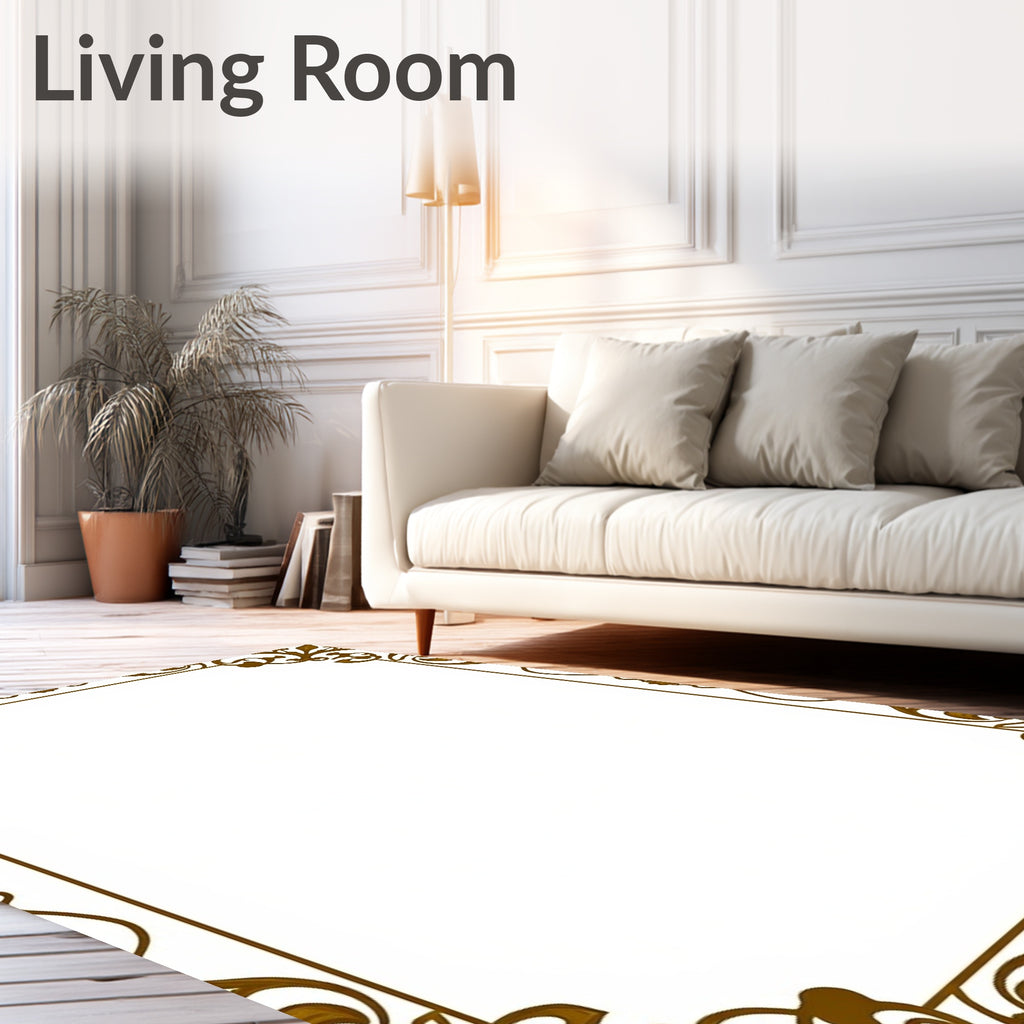 Ornate Gold Scrollwork Border Rug