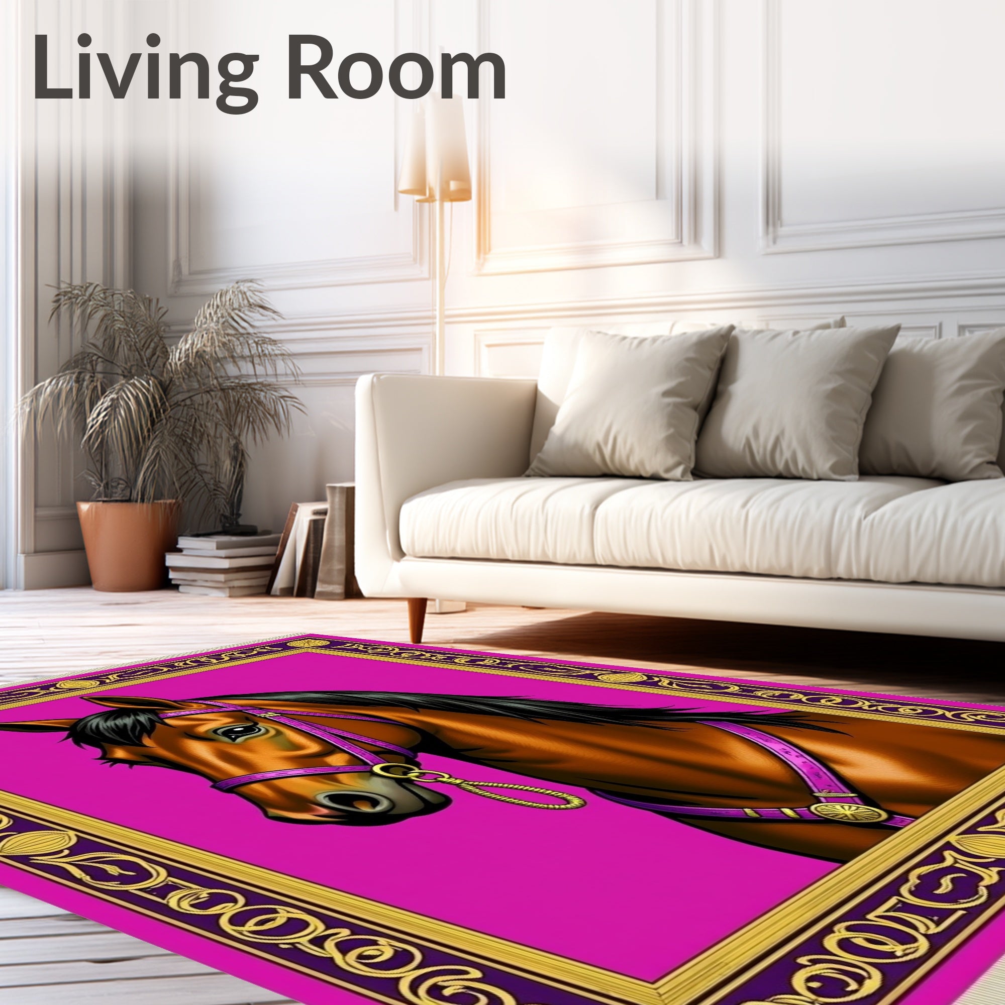 Majestic Brown Horse Magenta Border Rug
