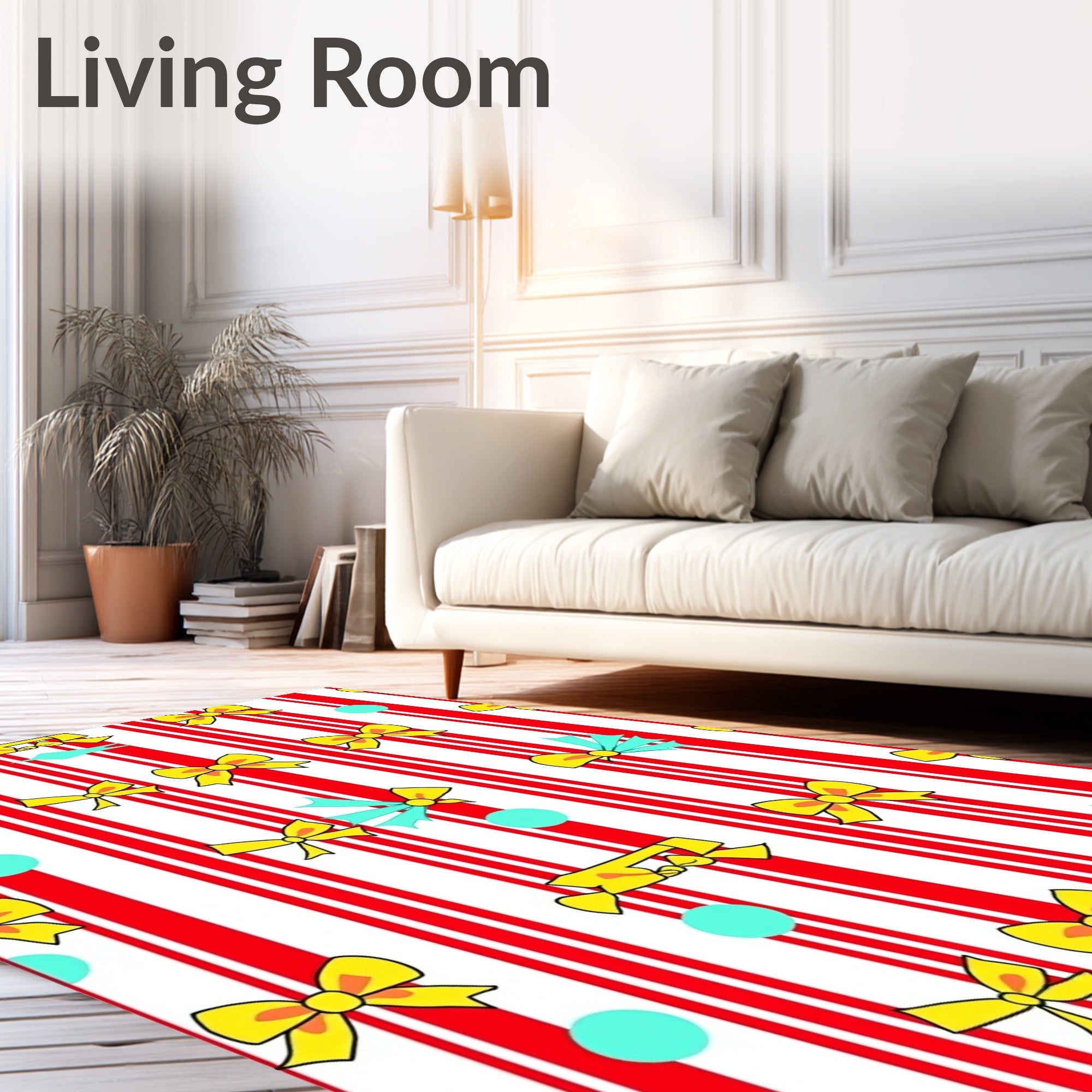 Red White Stripe Yellow Bow Accent Rug