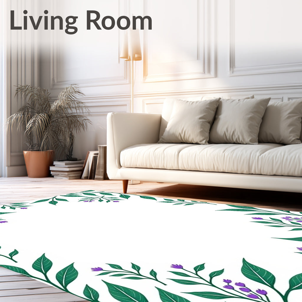 Emerald Green Floral Vine Border Rug