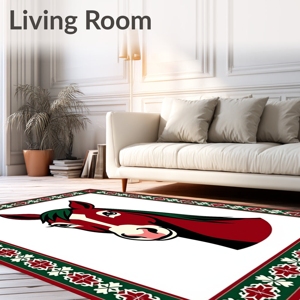 Crimson Horse Face Festive Border Rug