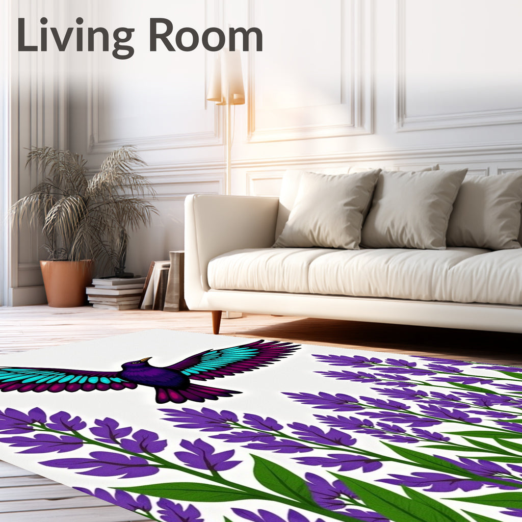 Purple Bird Above Violet Lavender Field Rug
