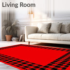 Bold Red Black Buffalo Check Border Rug