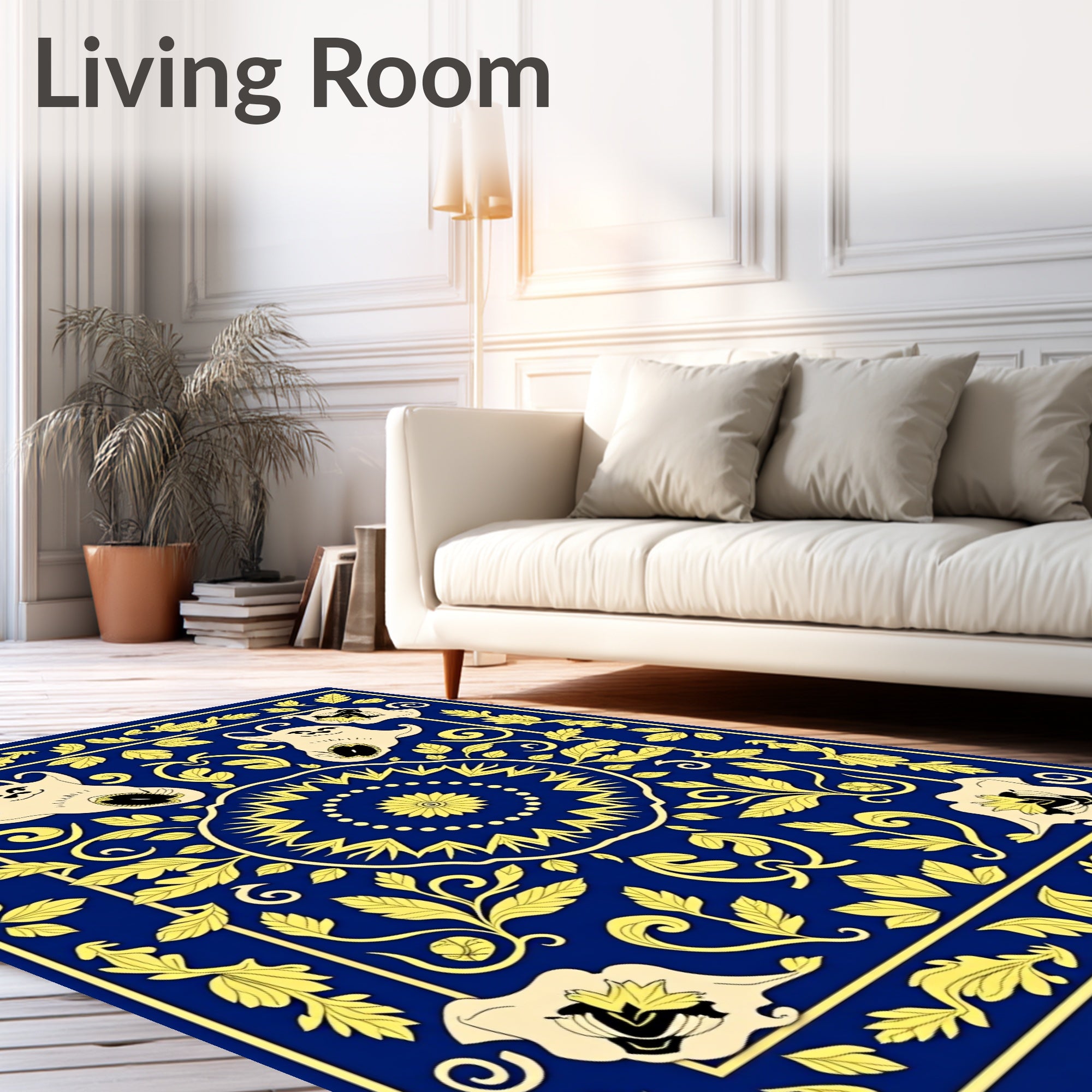 Whimsical Celestial Creatures Blue Yellow Rug