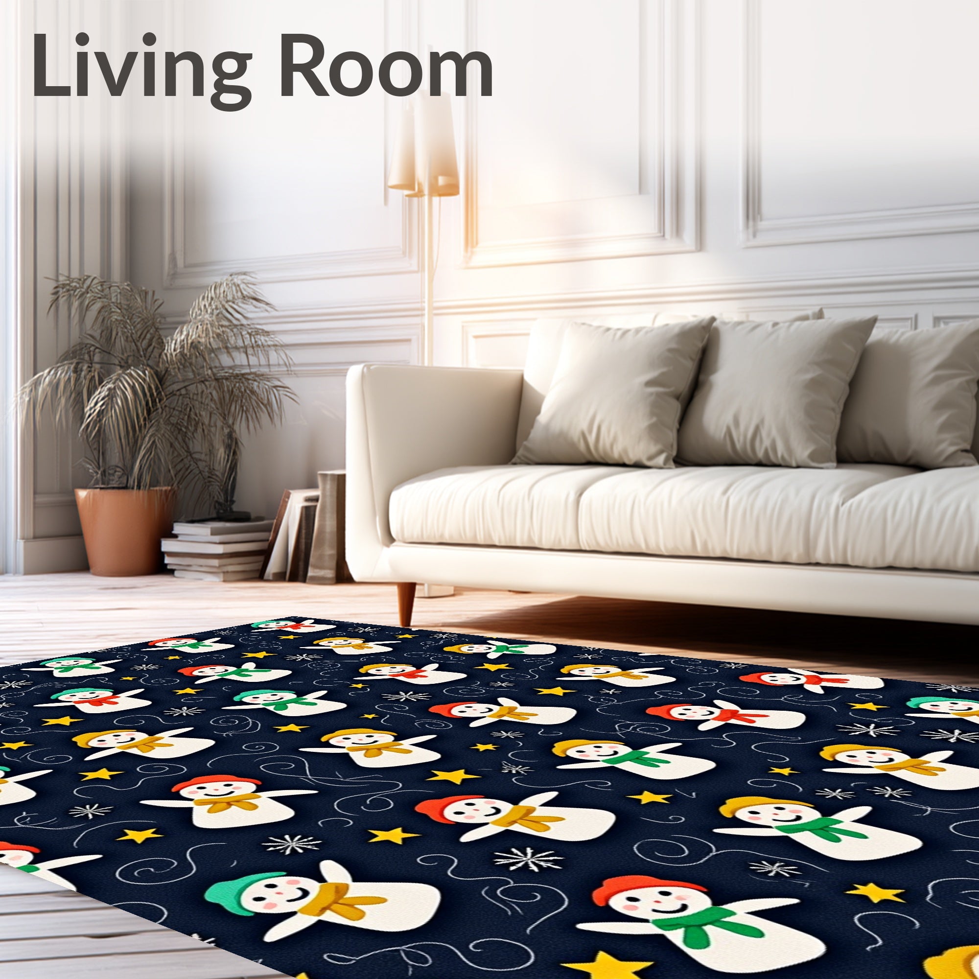 Cute Snowman Winter Stars Background Rug