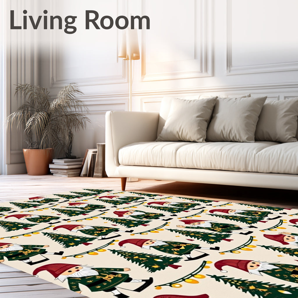 Festive Gnome And Christmas Tree Repeat Rug