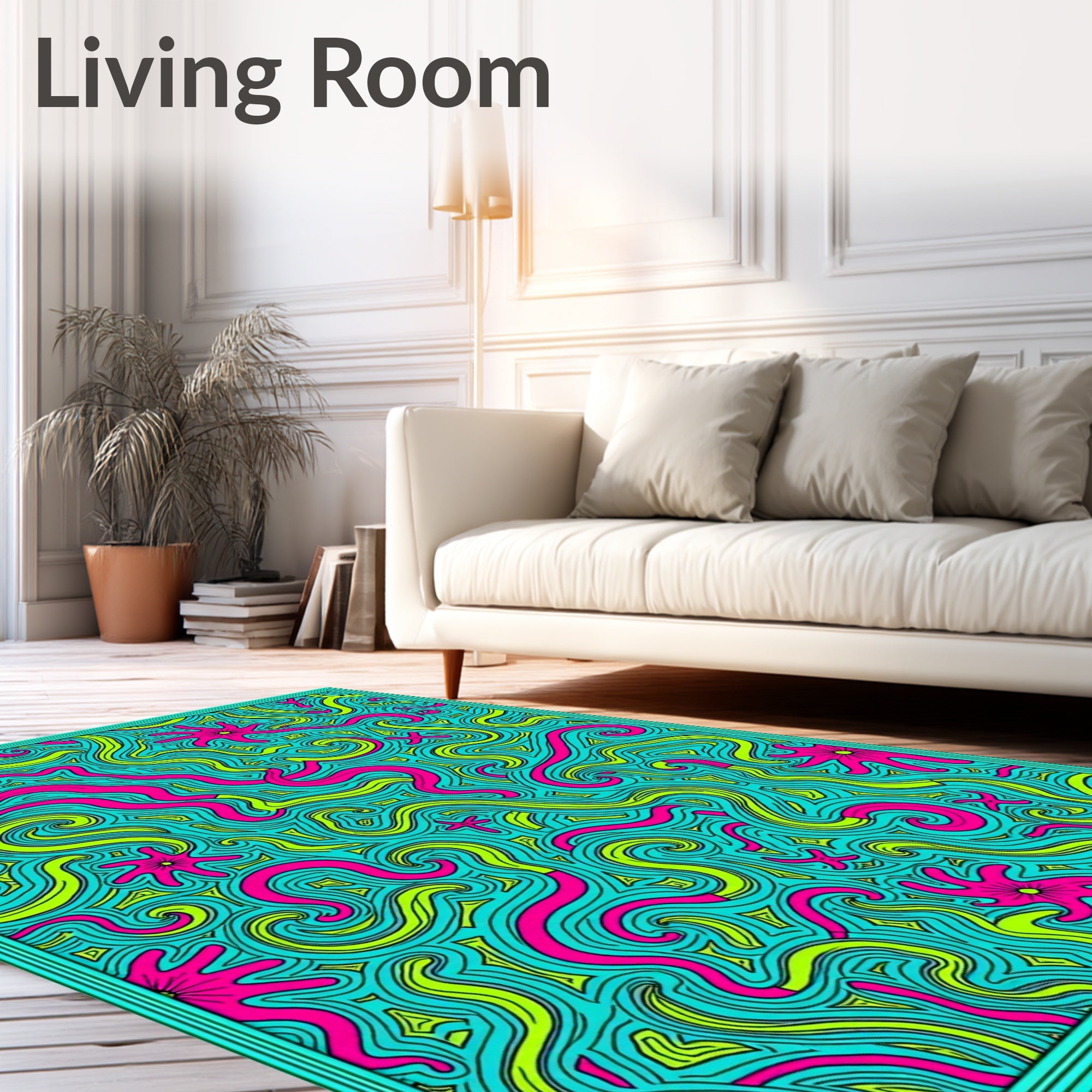 Vibrant Psychedelic Swirl Coral Bloom Rug