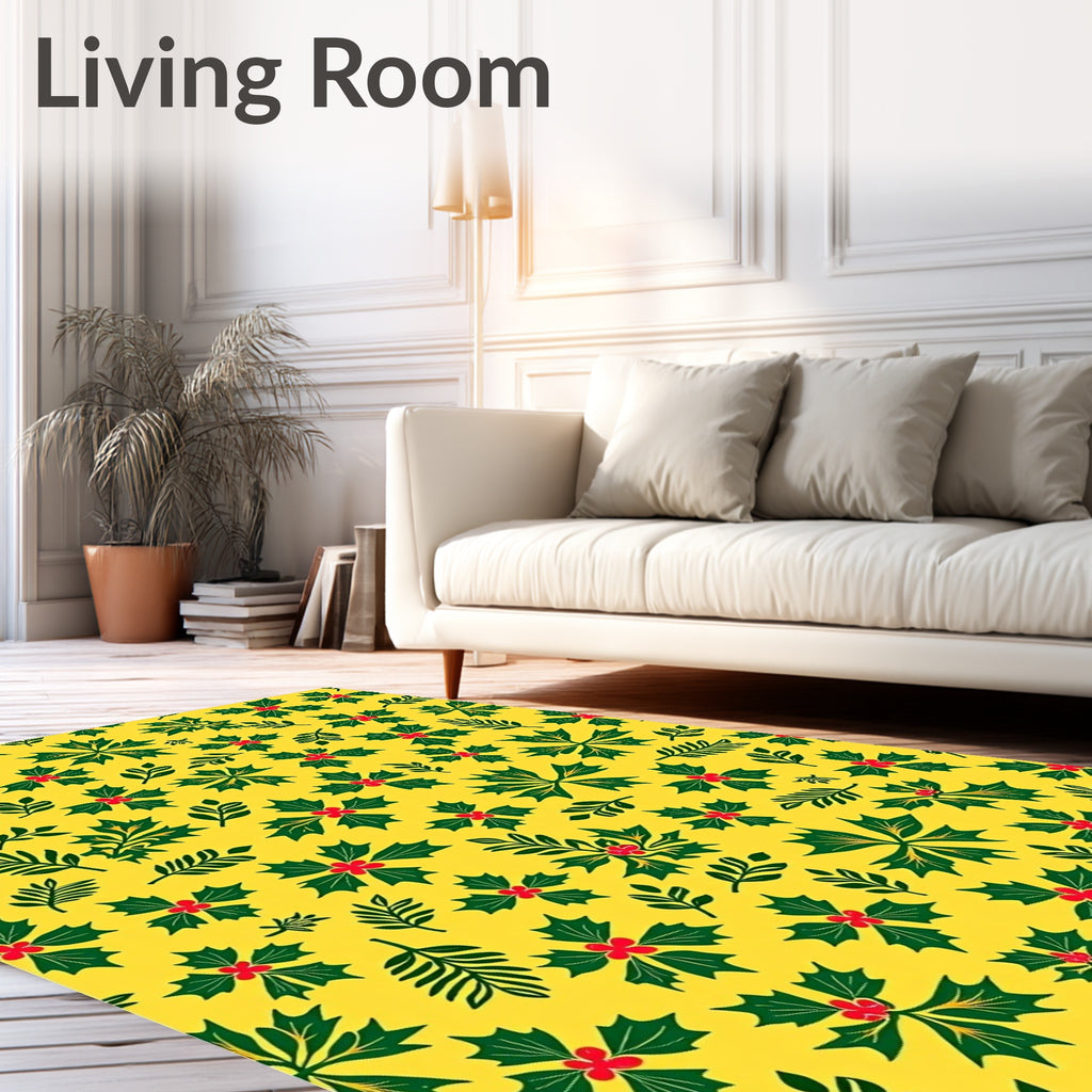 Bright Yellow Holly Berry BranchesRug Rug