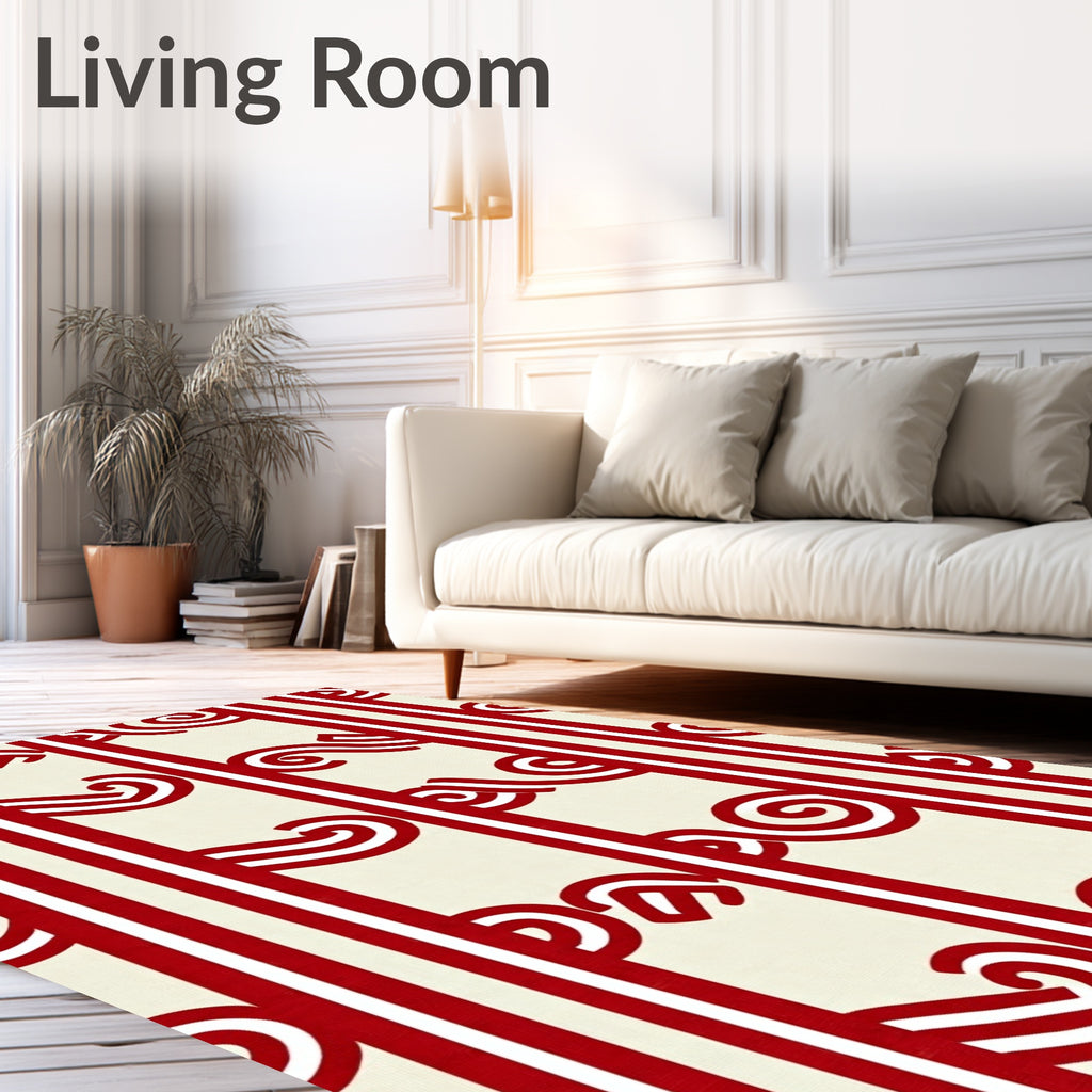 Red Cream Stripe Swirl Rug