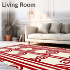 Red Cream Stripe Swirl Rug