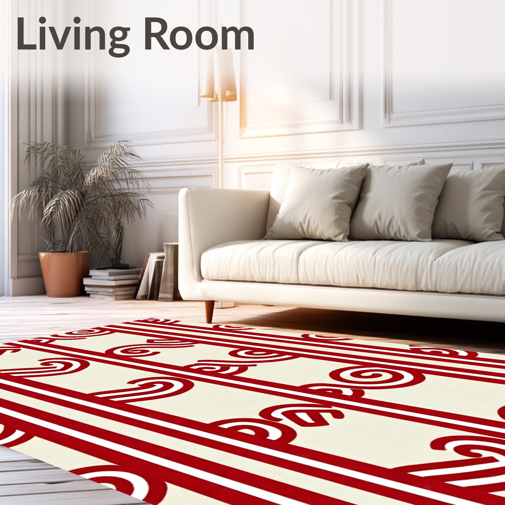 Red Cream Stripe Swirl Rug