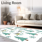 Festive Snowman Pine Tree Snowflakes Rug