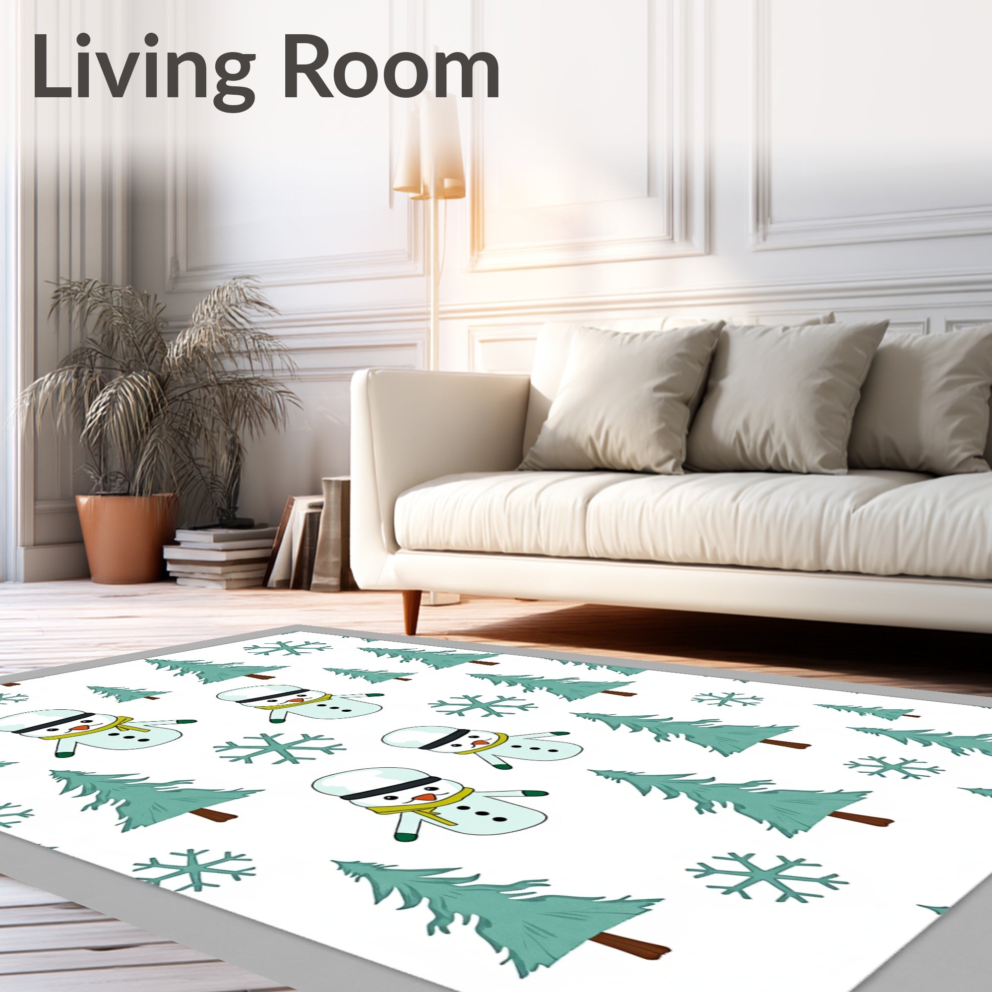 Festive Snowman Pine Tree Snowflakes Rug