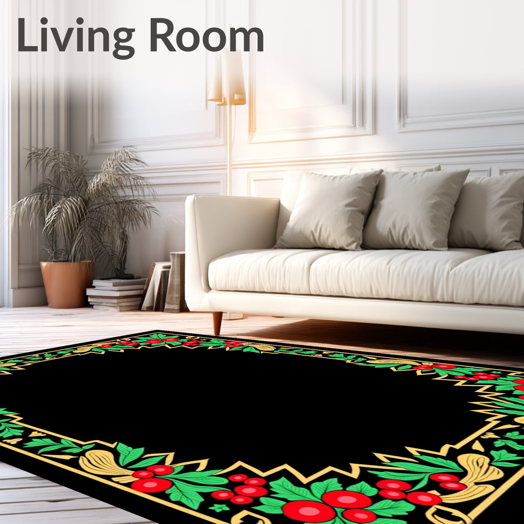 Crimson Berry Foliage Geometric Frame Rug