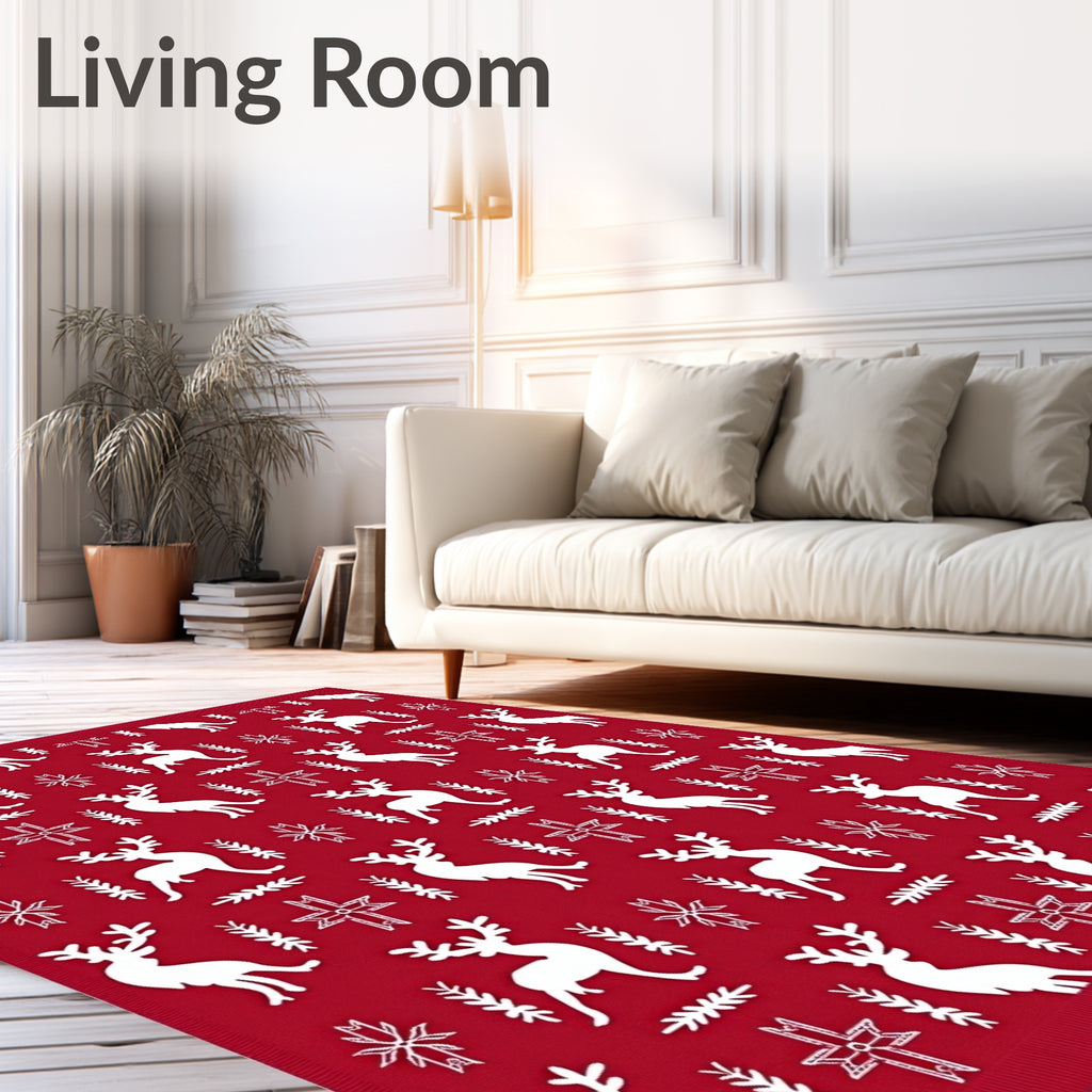 Classic Red Reindeer Snowflake Medley Rug