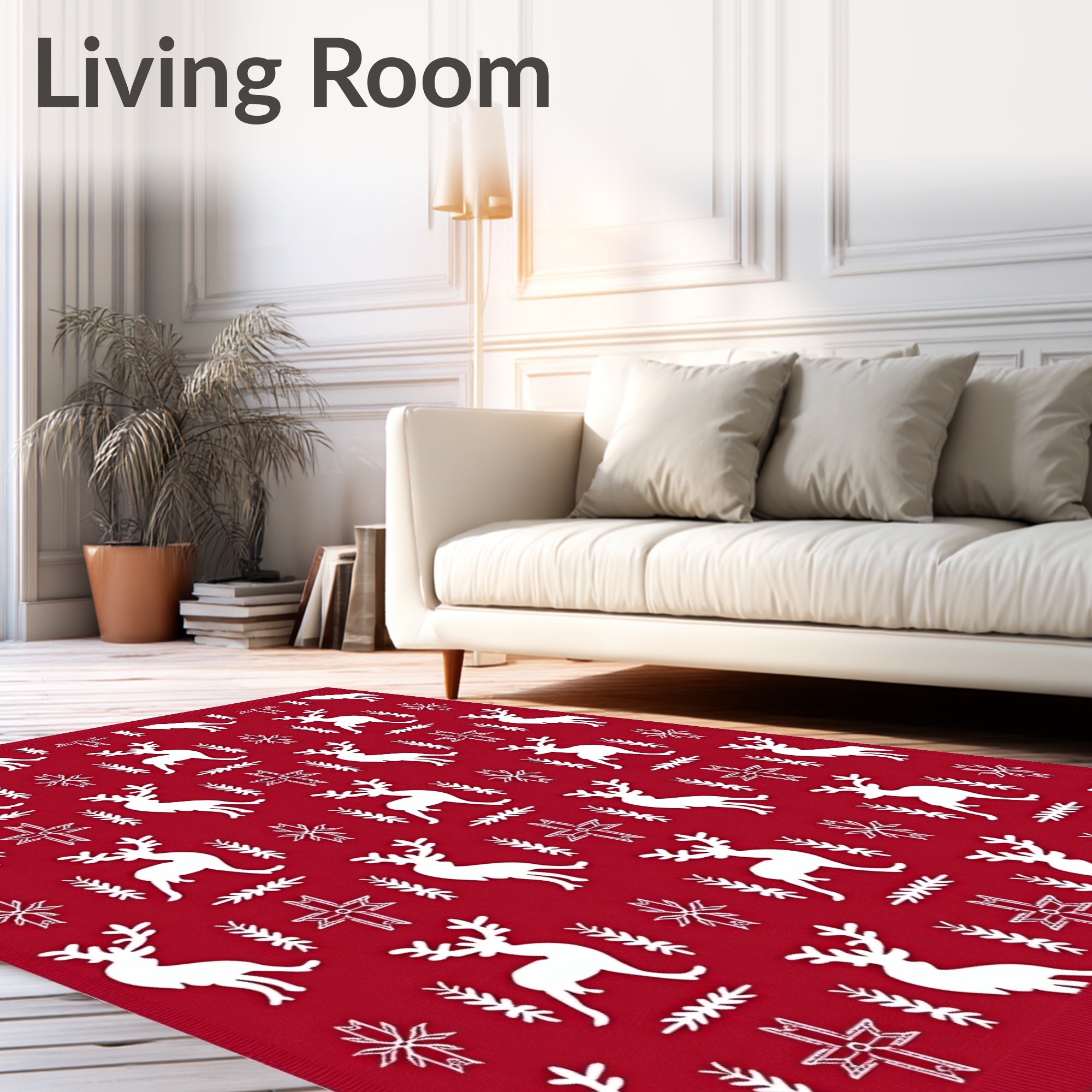 Classic Red Reindeer Snowflake Medley Rug