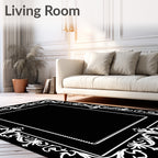 Ornate White Floral Border Rectangular Rug