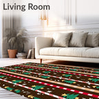Festive Green Trees Brown Stripe Candy Cane Rug