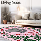 Whimsical Pink Elephant Floral Border Rug