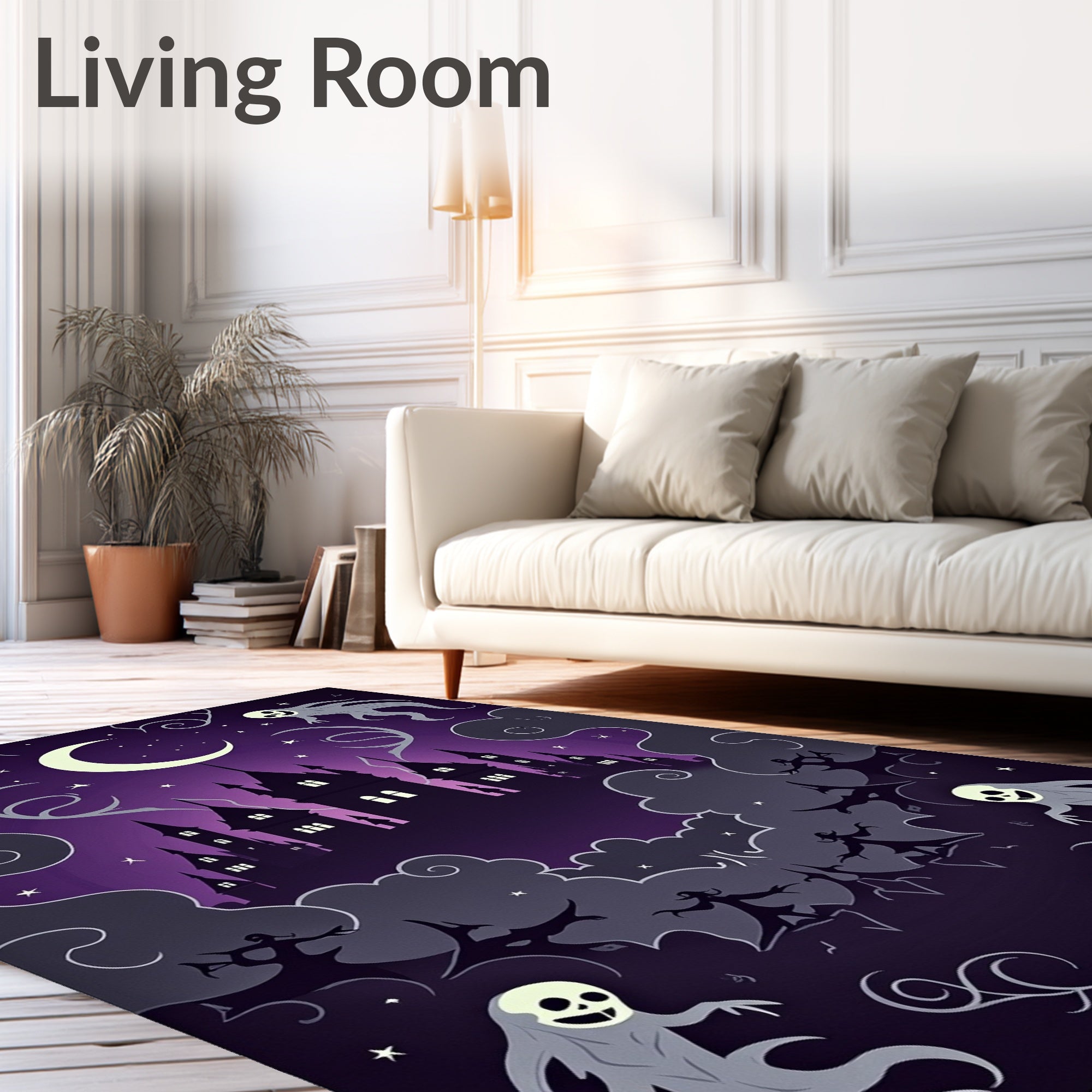 Spooky Purple Moonlit Castle Ghosts Rug