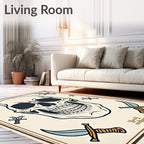 Nautical Skull Dagger Cream Rug