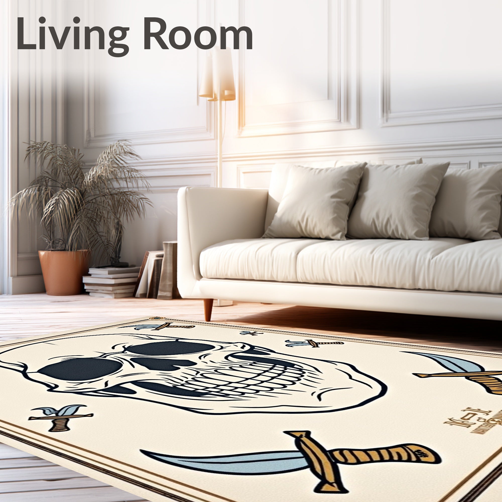 Nautical Skull Dagger Cream Rug