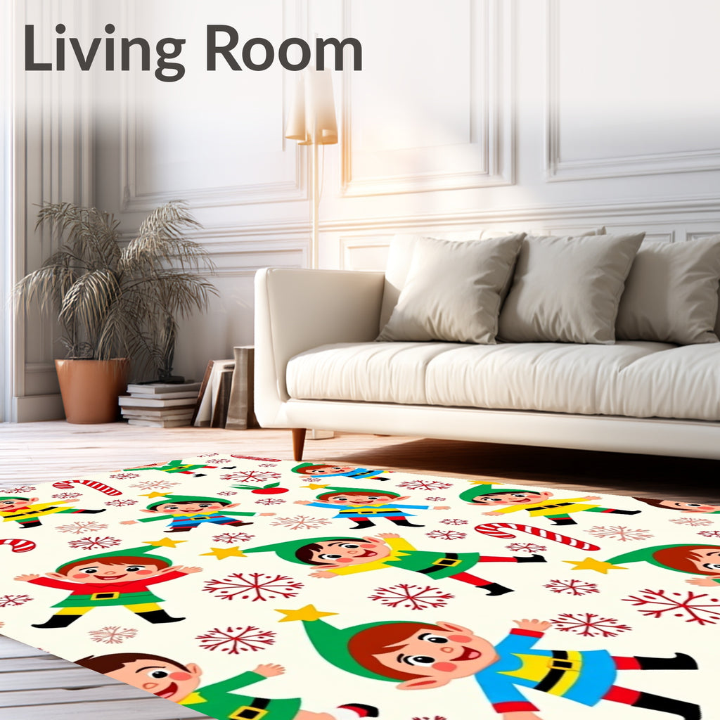 Whimsical Elf Candy Cane Snowflake Collection Rug