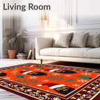 Festive Orange Santa Heads Snowflakes Trees Rug
