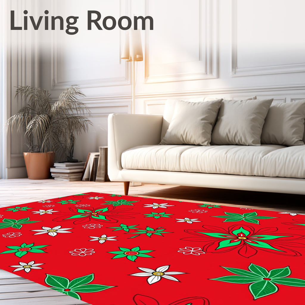 Vibrant Red Green Flower Medley Rug