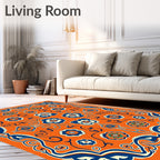 Orange Navy Floral Scroll Medallion Rug