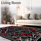 Retro Red Berry Floral Crest Rug