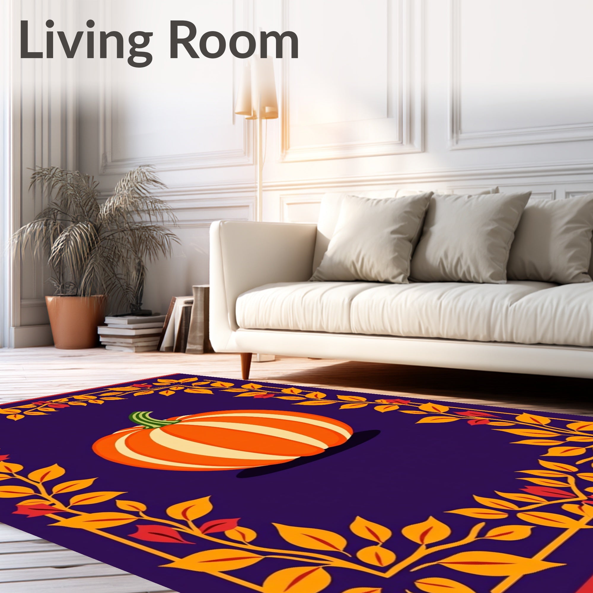 Orange Pumpkin Autumn Foliage Border Rug