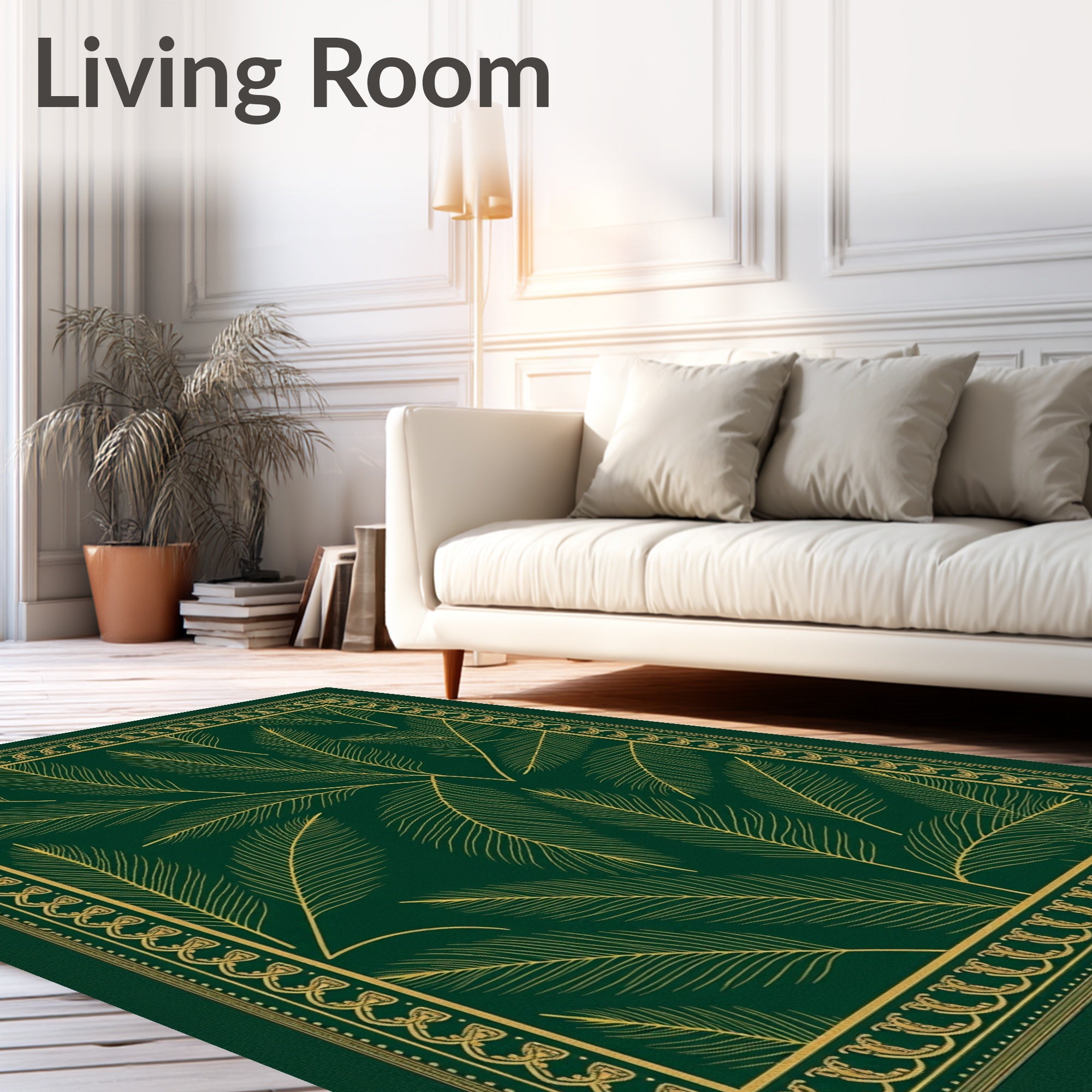 Emerald Feather Outline Border Rug