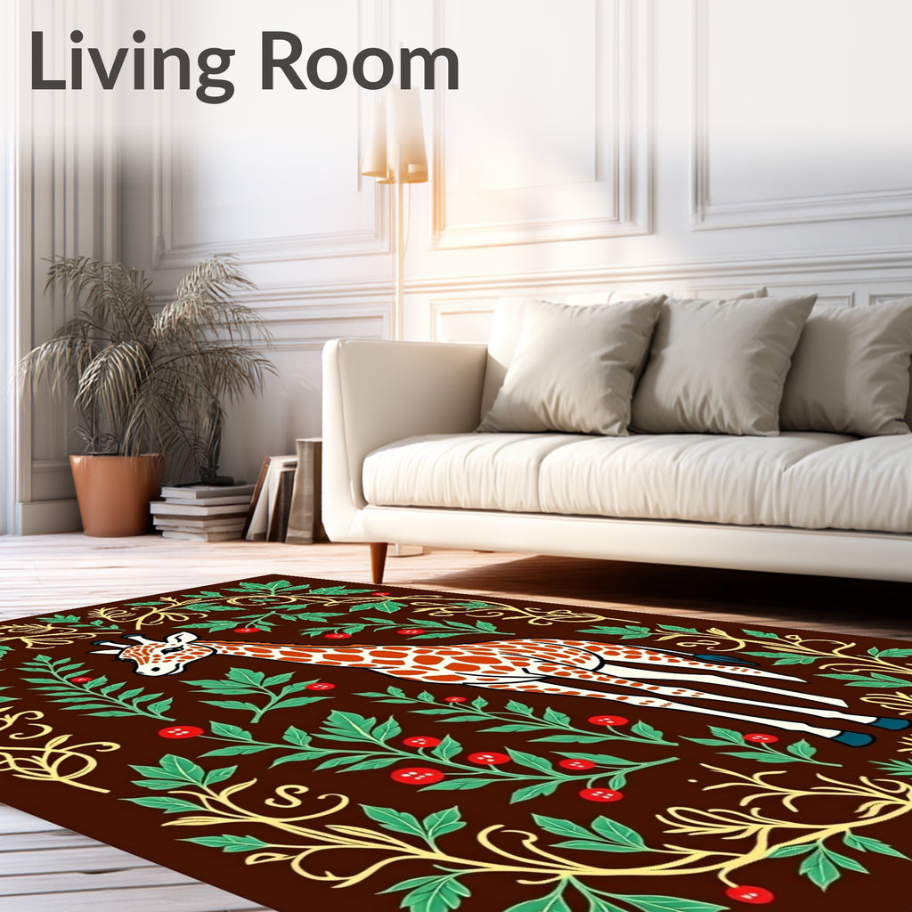 Whimsical Giraffe Floral Garden Rug