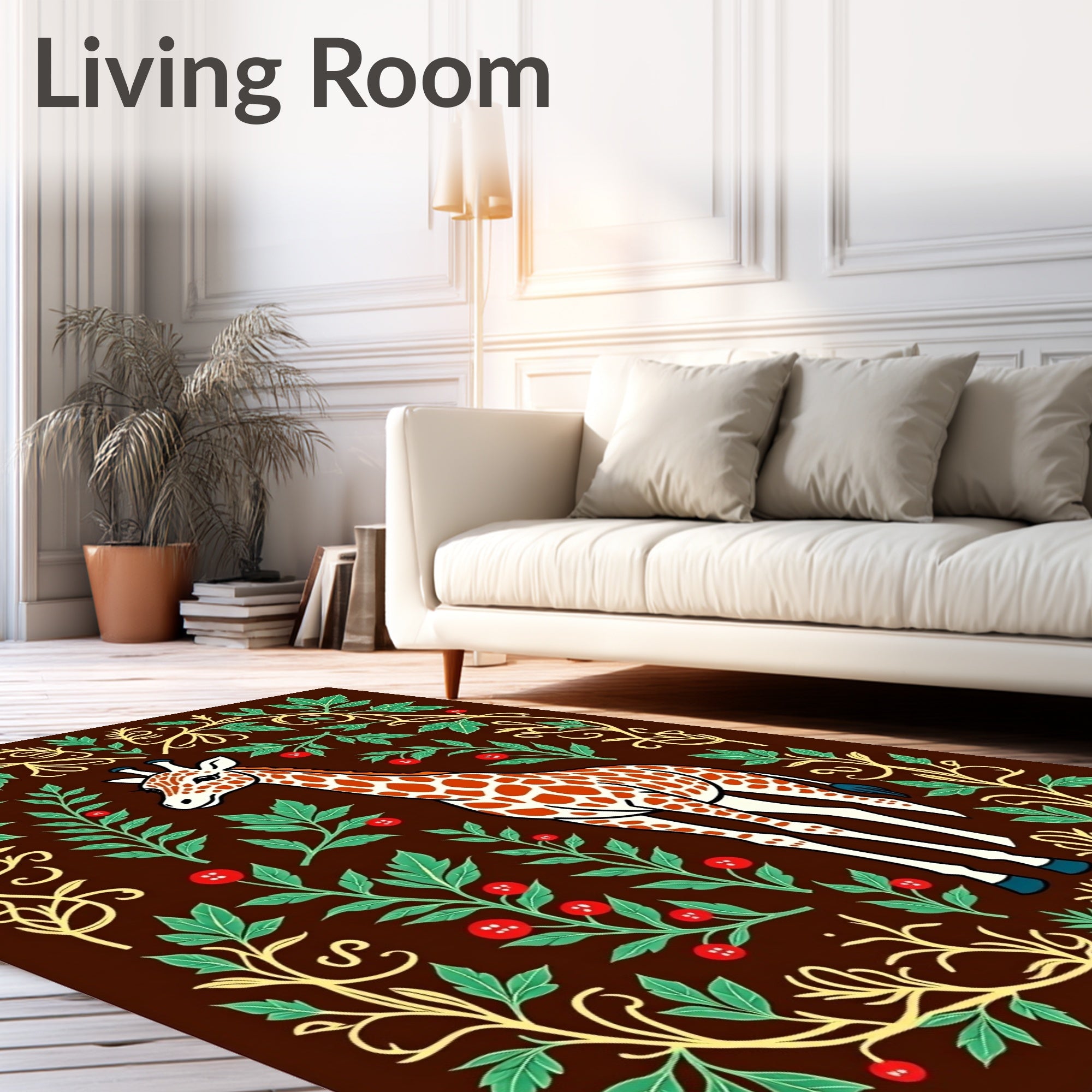 Whimsical Giraffe Floral Garden Rug