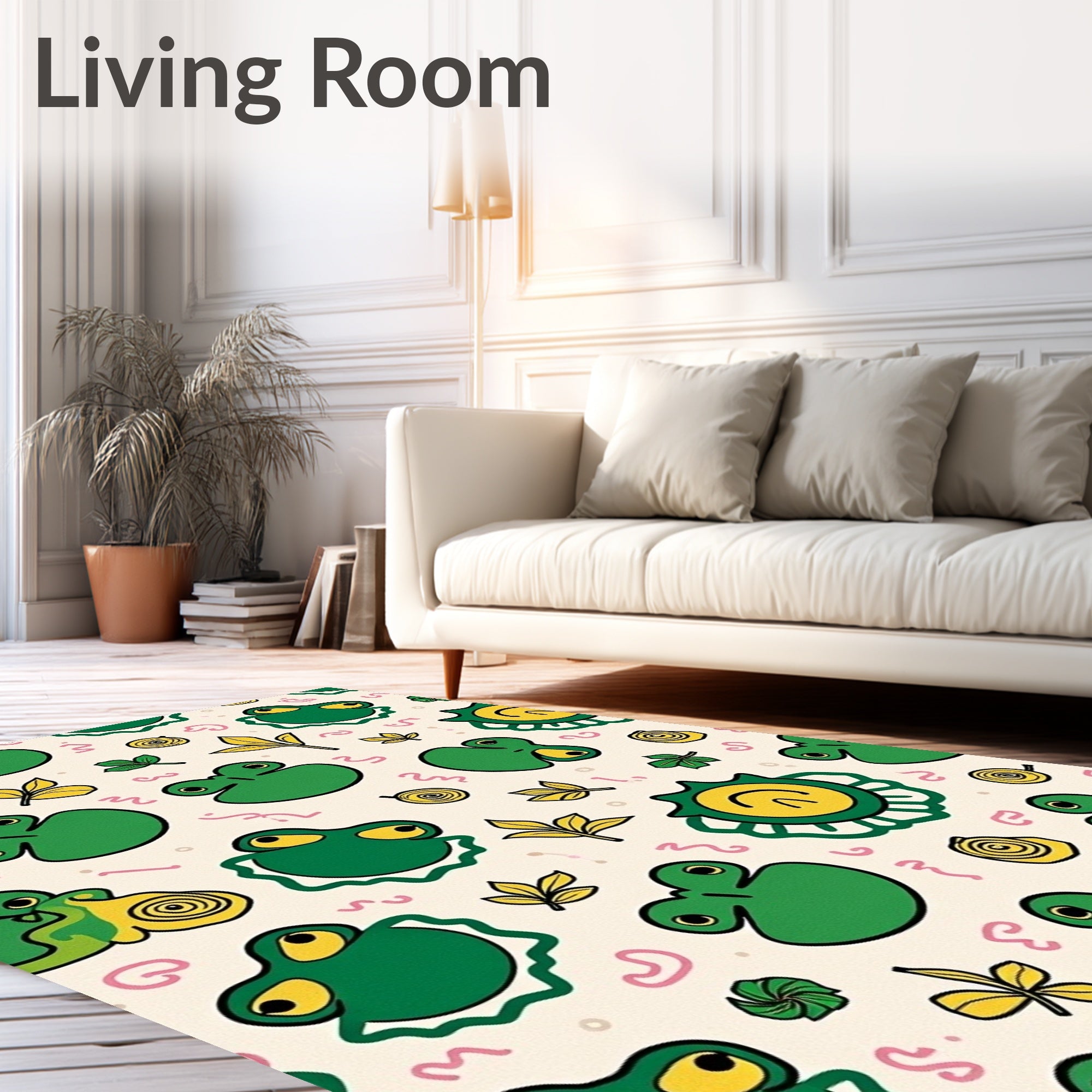 Whimsical Green Frog Pond Medley Rug