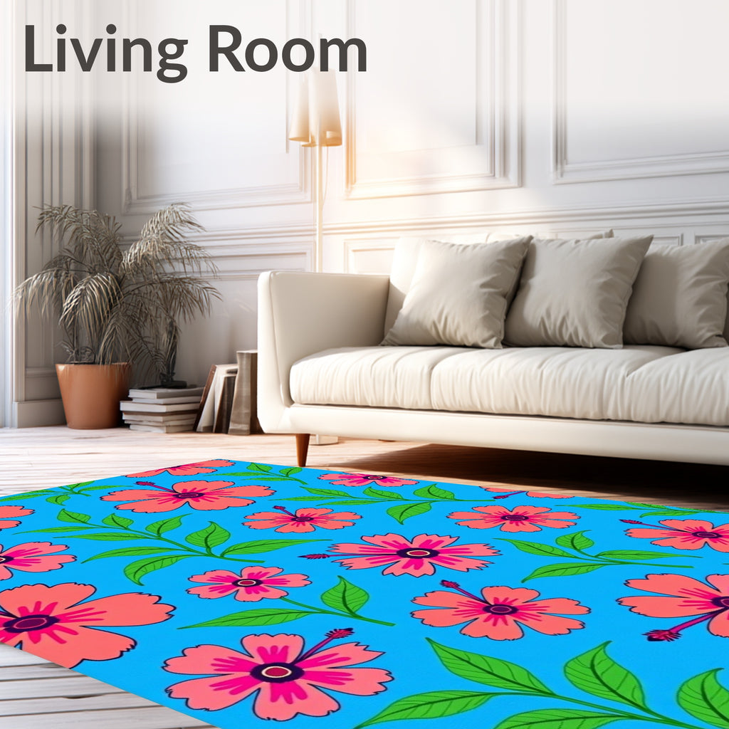 Coral Floral Tropical Foliage Rug